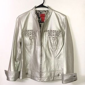 V. Cristina Faux Leather Platinum Metallic Moto Jacket sz medium